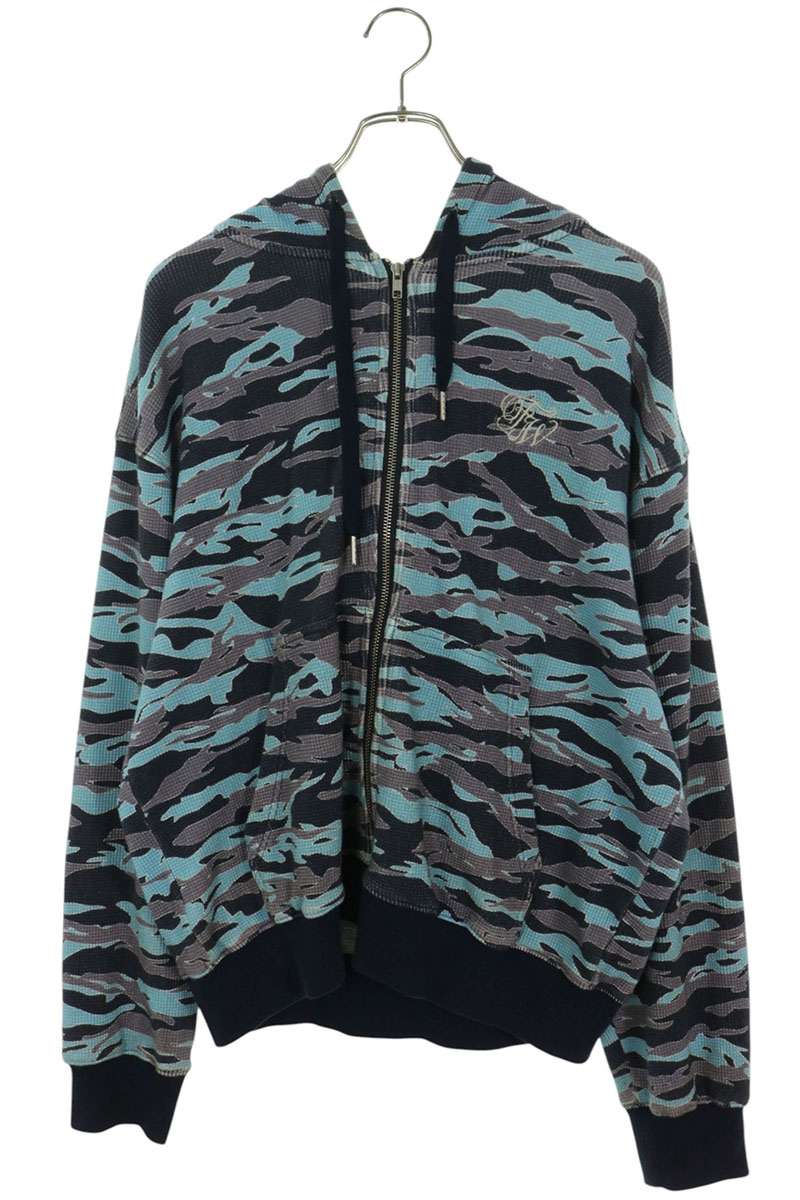 BEAMS x WOKE EDGE Lizard Camo Thermal Hoodie Blue Size M