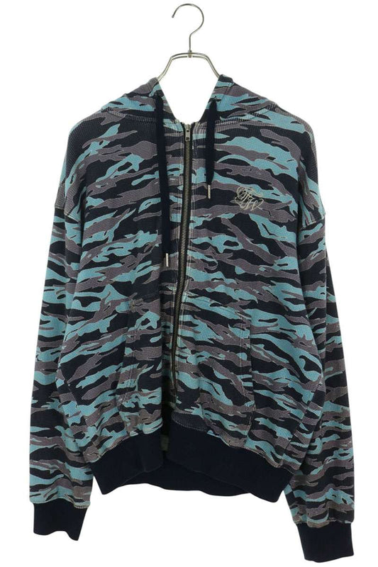 BEAMS x WOKE EDGE Lizard Camo Thermal Hoodie Blue Size M