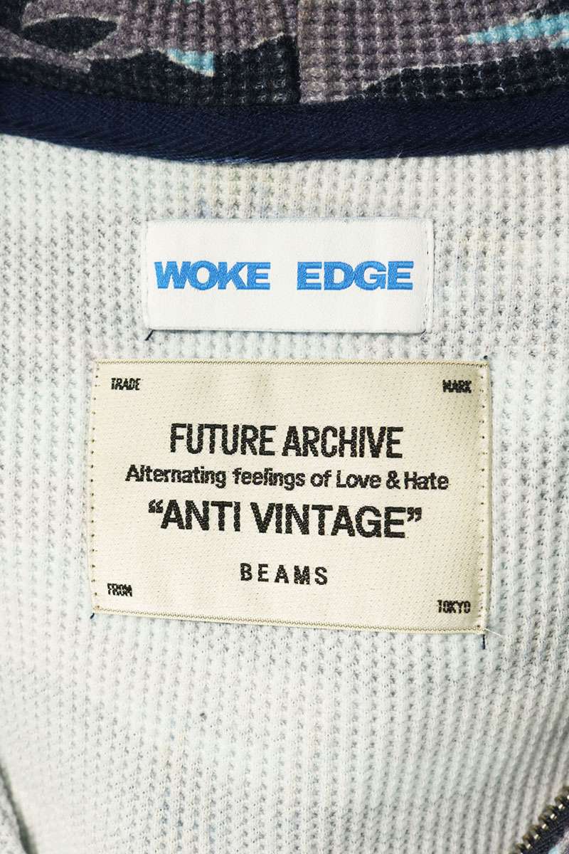 BEAMS x WOKE EDGE Lizard Camo Thermal Hoodie Blue Size M