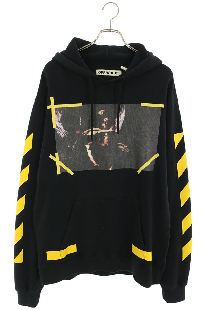 OFF-WHITE Caravaggio Cotton Hoodie Black/Yellow Size L
