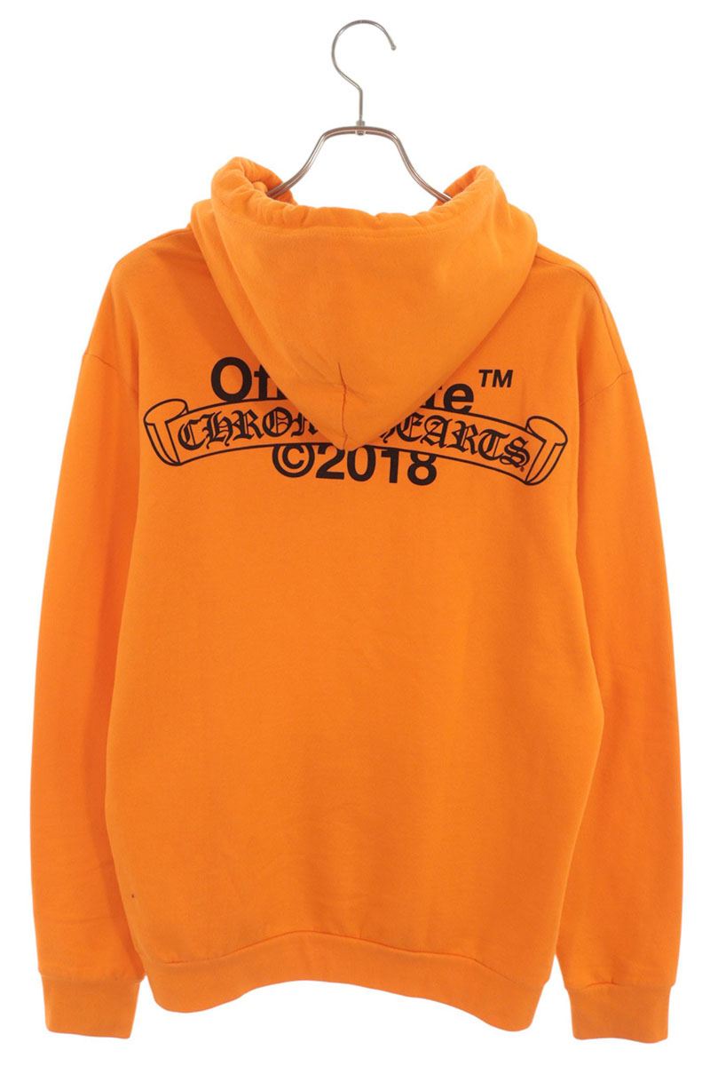 Chrome Hearts HD PLVR V OFF WHITE Back Print Orange L Hoodie Size L