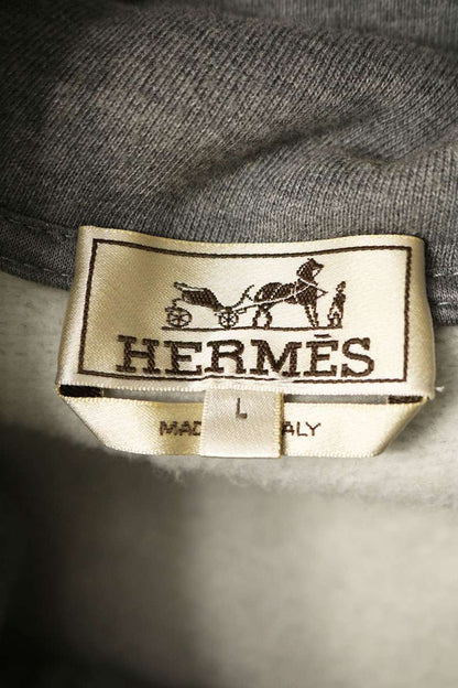 HERMES H-Logo Full Zip Cotton Hoodie Gray Size L
