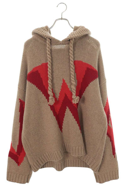 J.W.Anderson Chunky Knit Hoodie Beige/Red Wool Size XL