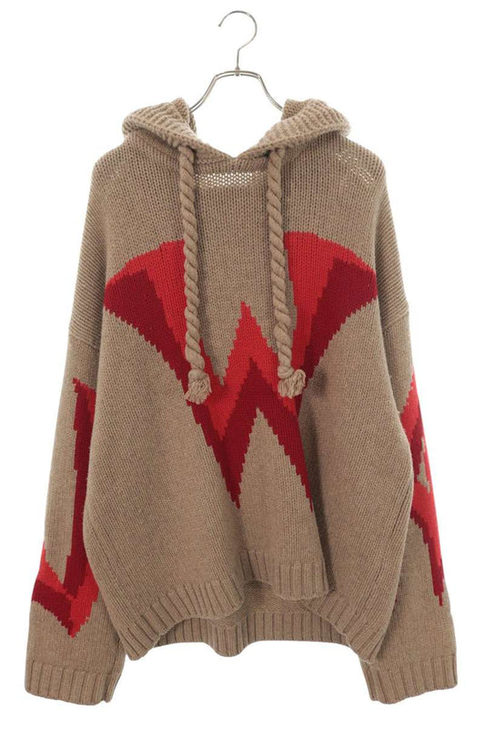J.W.Anderson Chunky Knit Hoodie Beige/Red Wool Size XL