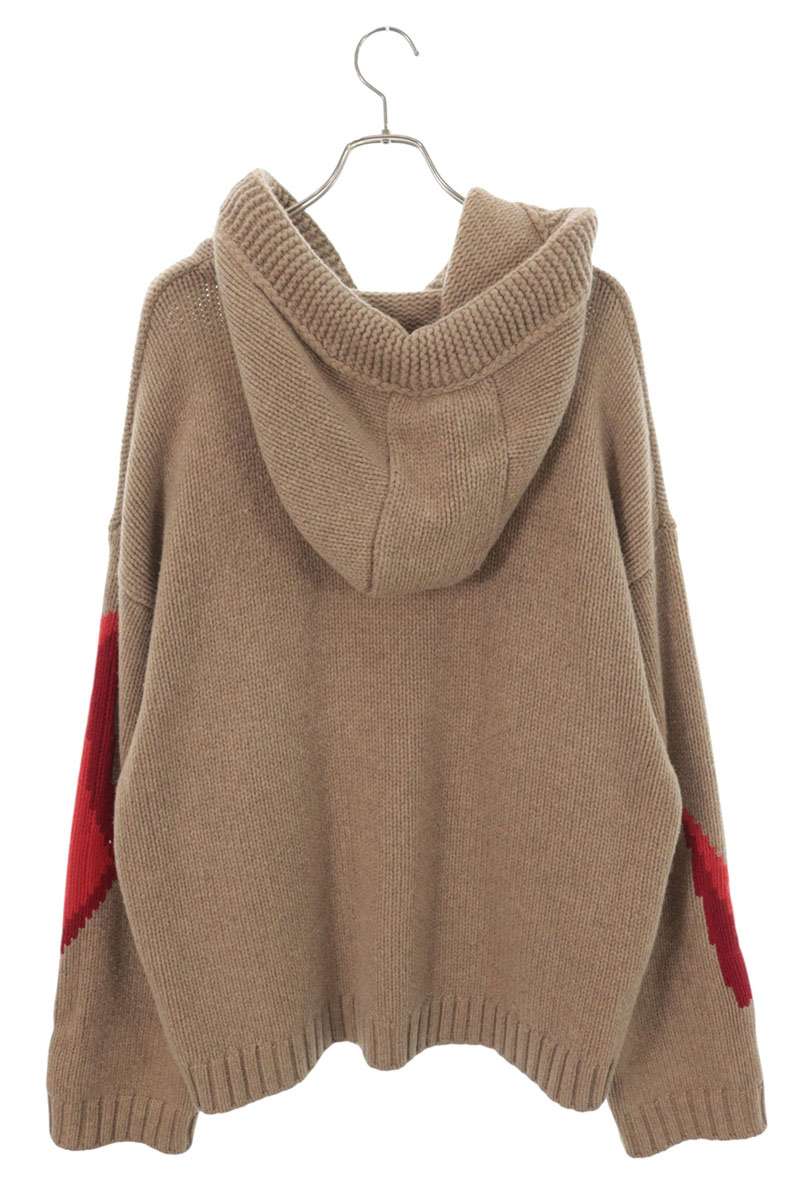 J.W.Anderson Chunky Knit Hoodie Beige/Red Wool Size XL