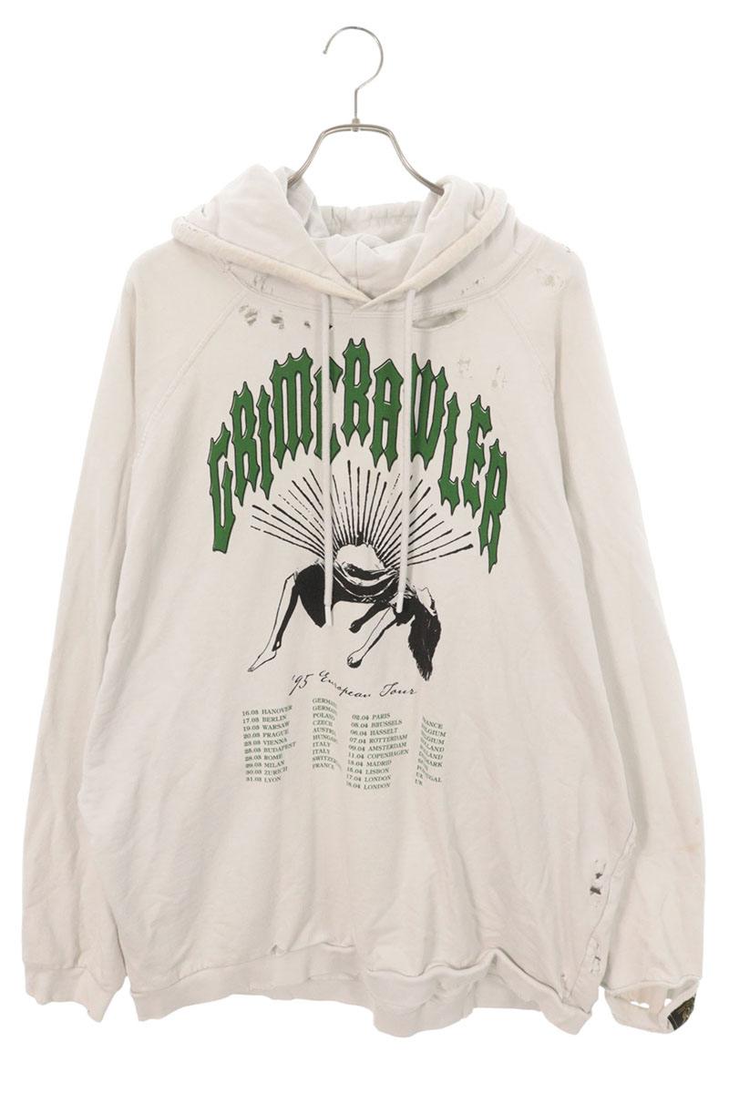 RAF SIMONS Grim Crawler Distressed Hoodie White Size S