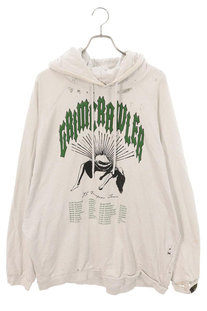RAF SIMONS Grim Crawler Distressed Hoodie White Size S