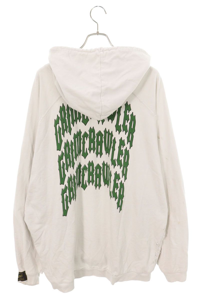 RAF SIMONS Grim Crawler Distressed Hoodie White Size S