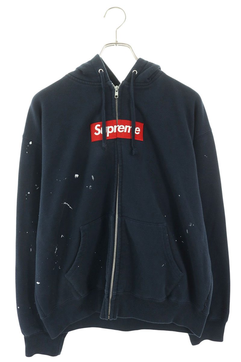 SUPREME x MM6 Box Logo Paint Zip Hoodie Navy Size M