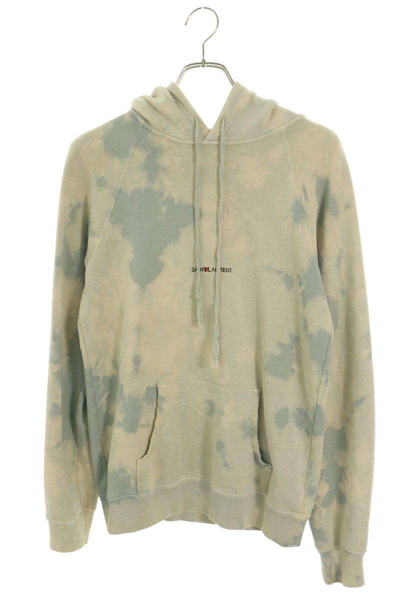 SAINT LAURENT PARIS Small Logo Tie-Dye Hoodie Gray Size S