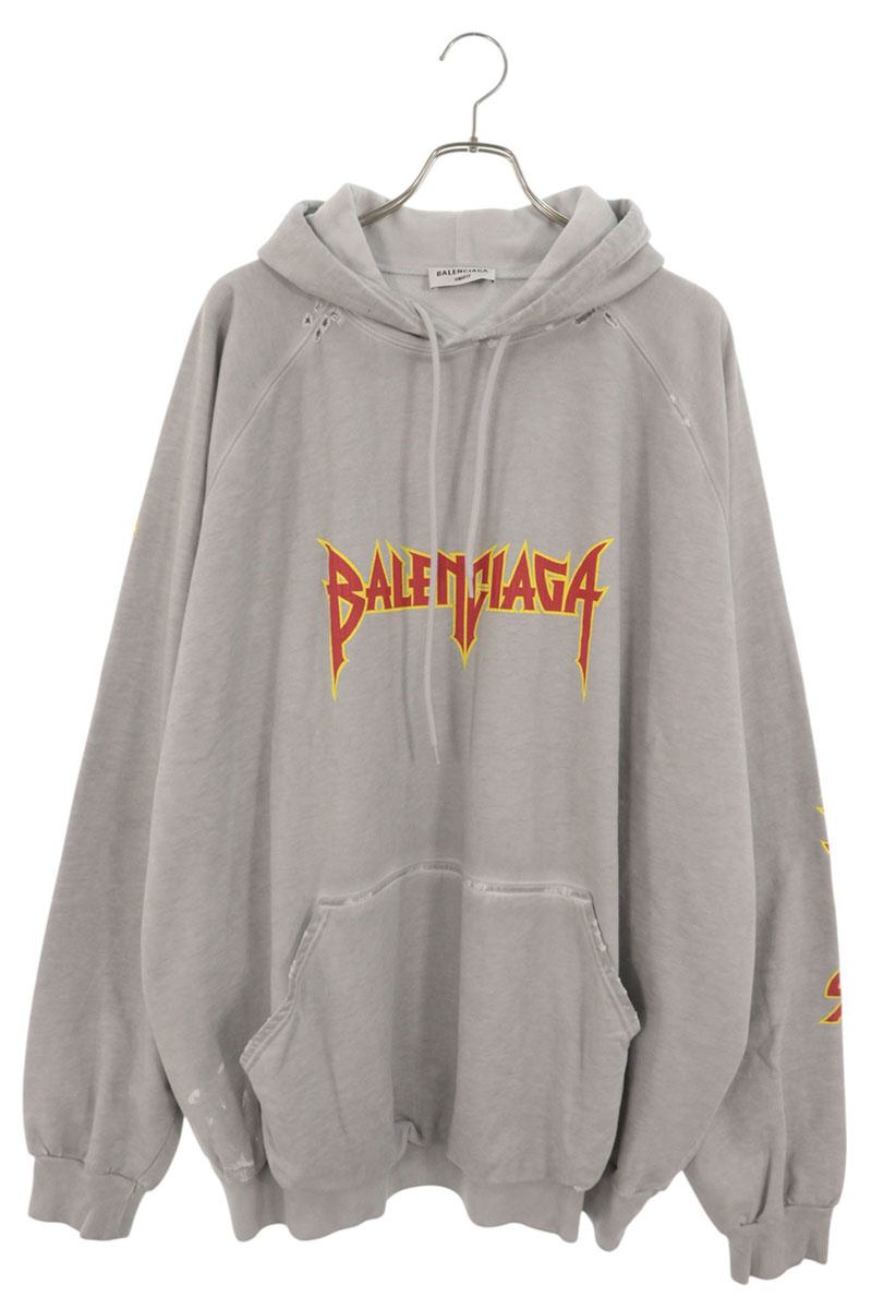 BALENCIAGA Metal Logo Print Hoodie Gray Size 4