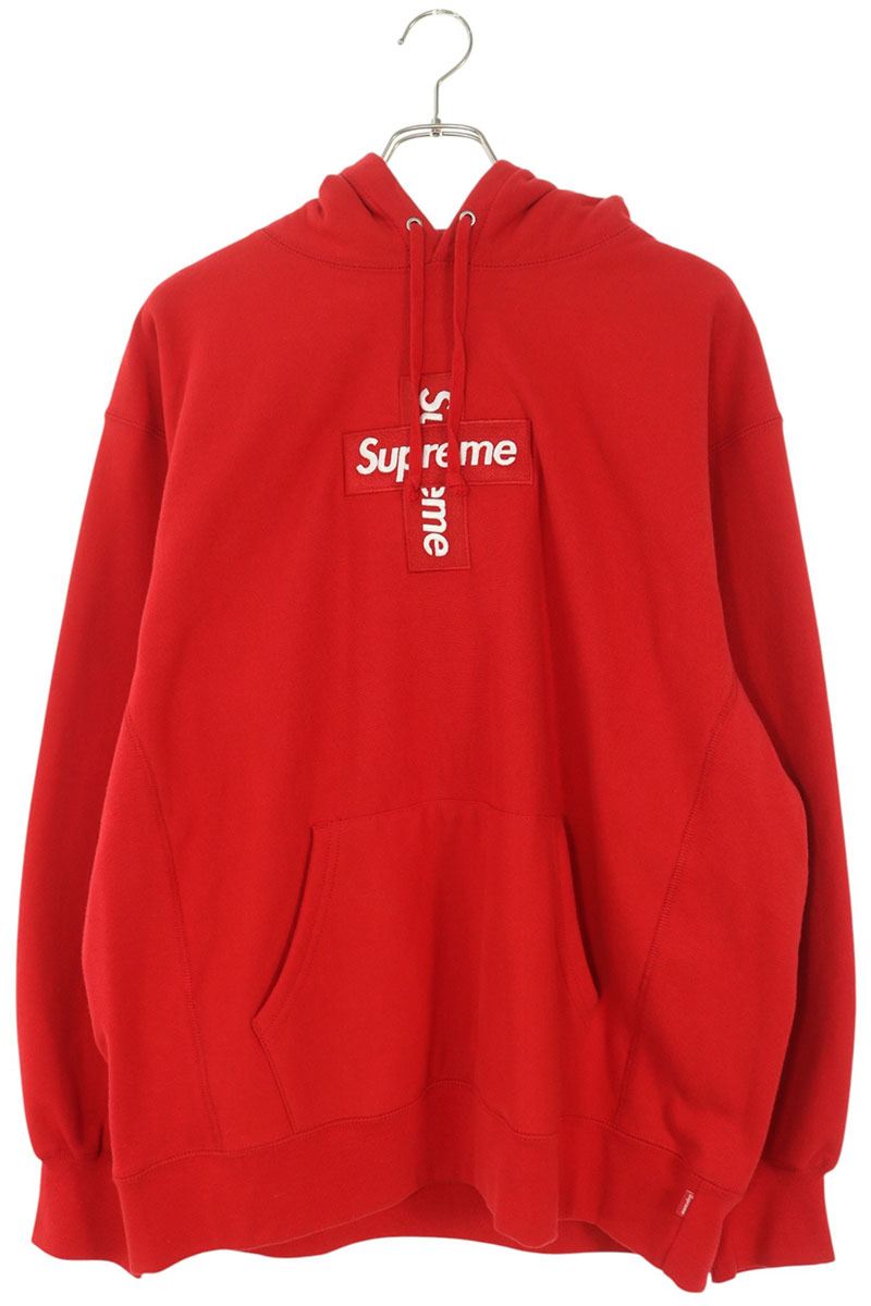 SUPREME Cross Box Logo Hoodie Red/White Size L