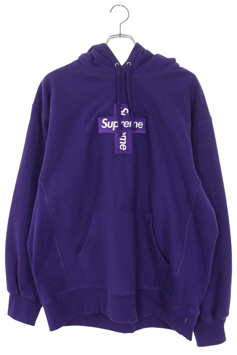 SUPREME Cross Box Logo Hoodie Purple/White Size L
