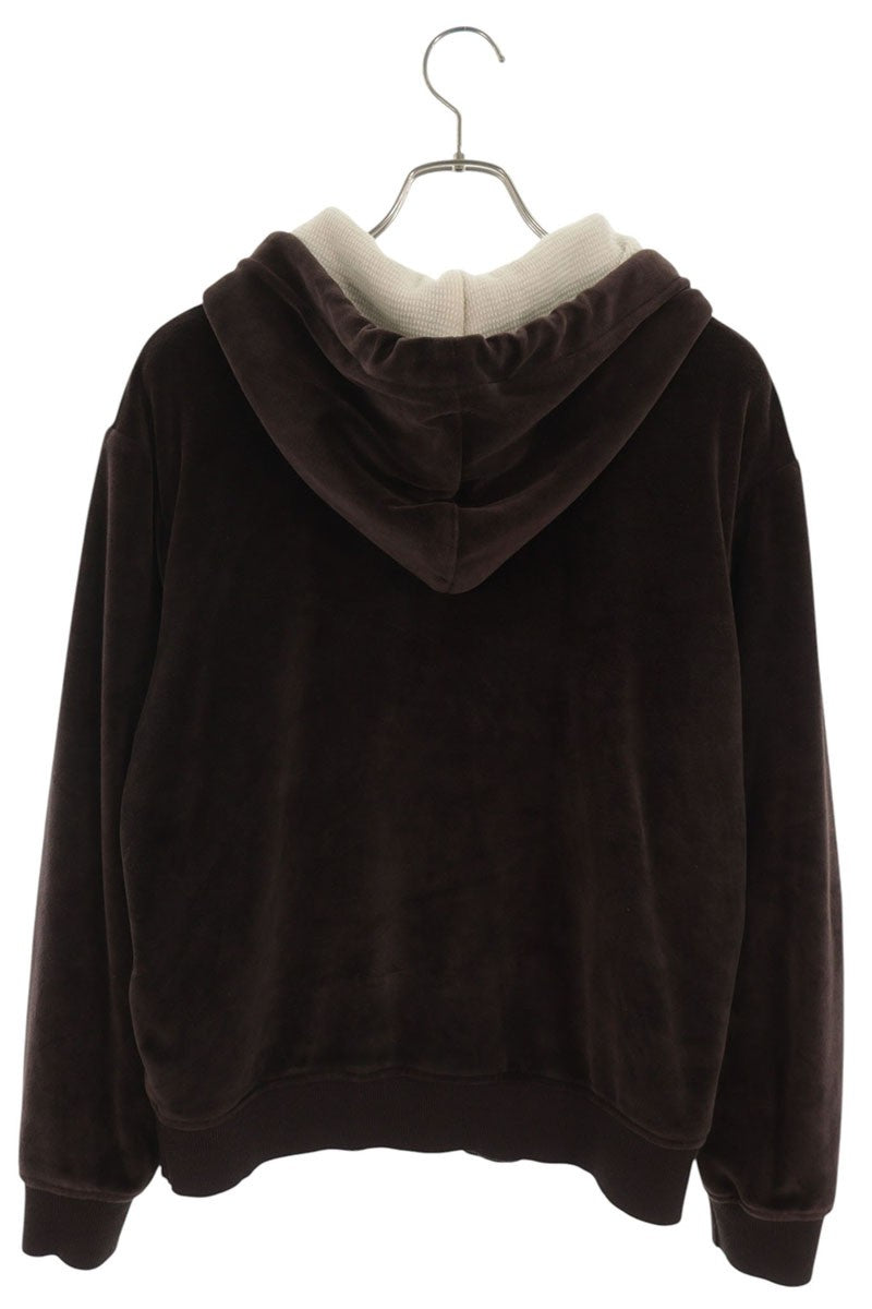 CELINE Triomphe Logo Velvet Zip Hoodie Brown Size M