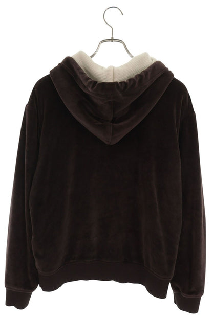 CELINE Triomphe Logo Velvet Zip Hoodie Brown Size M