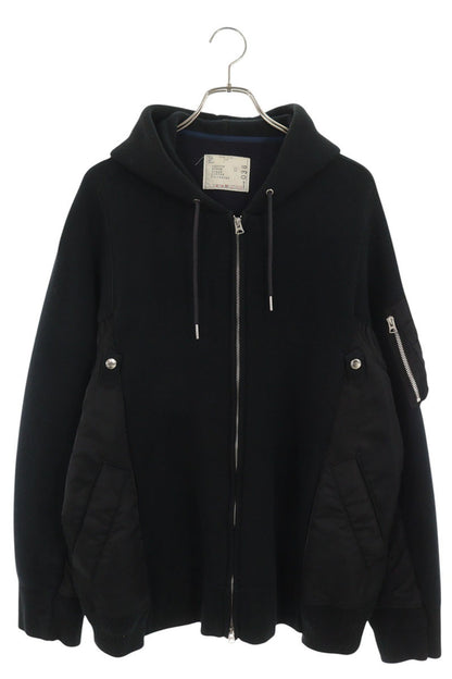 Sacai Sponge Sweat MA-1 Hybrid Zip Hoodie Black Size 4