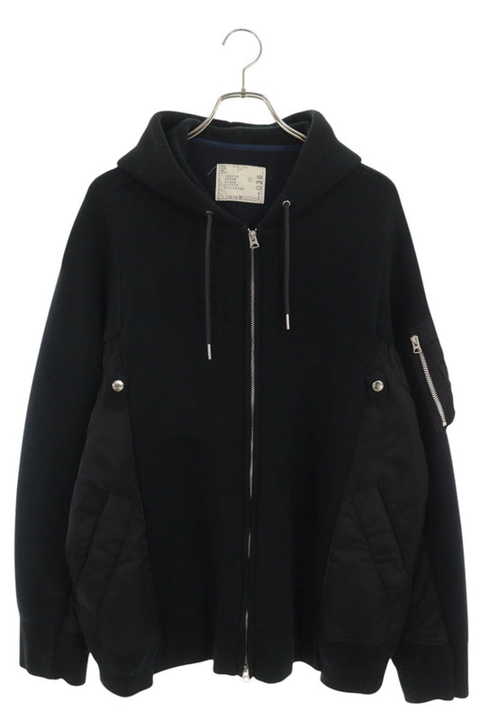 Sacai Sponge Sweat MA-1 Hybrid Zip Hoodie Black Size 4