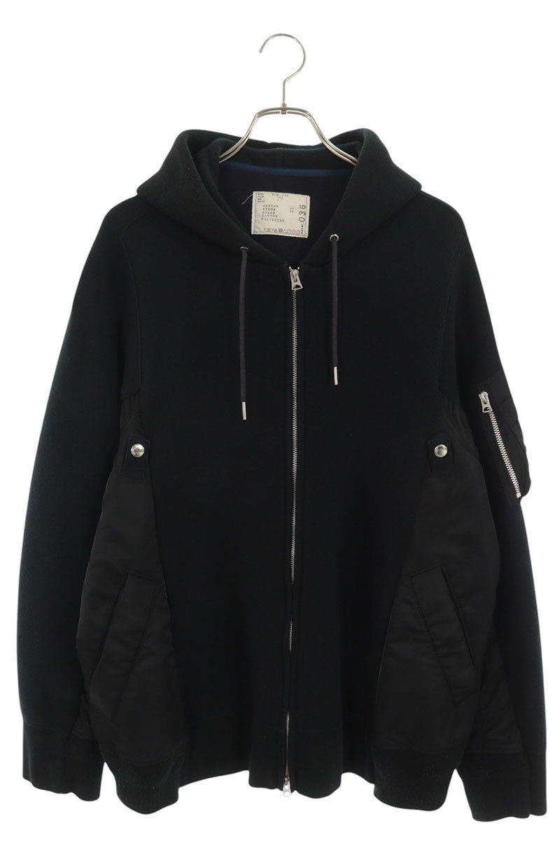 Sacai Sponge Sweat MA-1 Hybrid Zip Hoodie Black Size 4