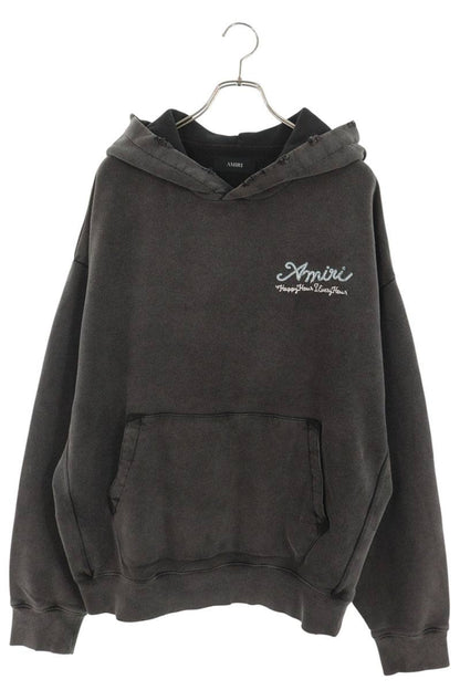 AMIRI Vintage Logo Embroidered Pullover Hoodie Gray Size XL