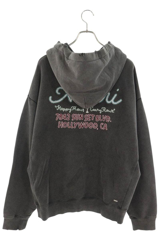 AMIRI Vintage Logo Embroidered Pullover Hoodie Gray Size XL