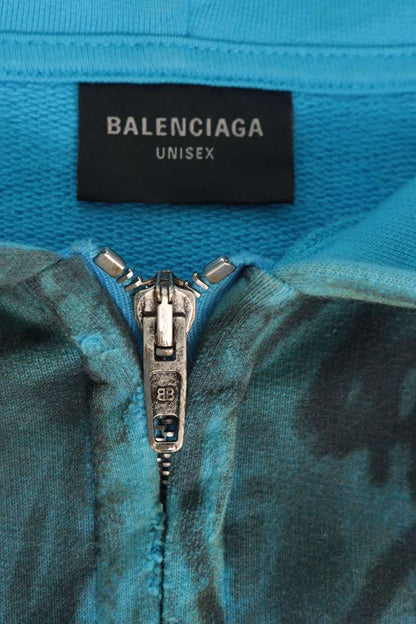 BALENCIAGA Skater Graphic Distressed Hoodie Blue Size XXS
