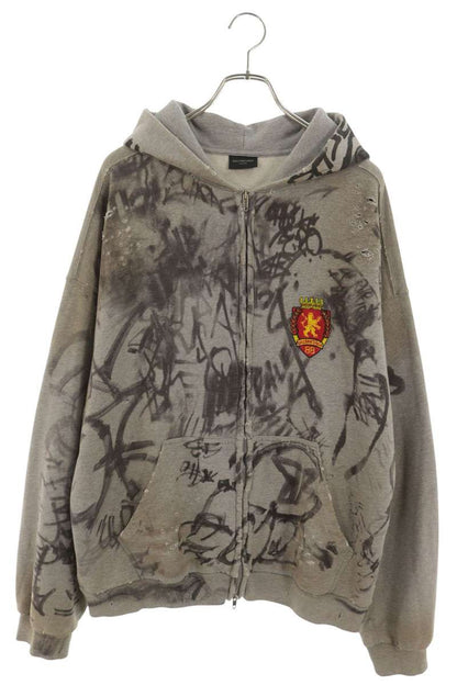 BALENCIAGA Skater Graphic Distressed Hoodie Gray Size S