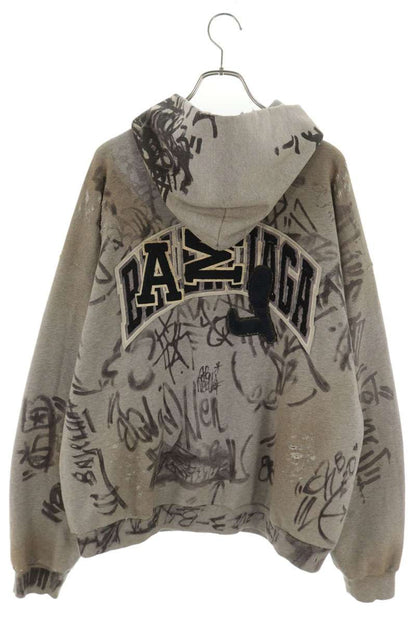 BALENCIAGA Skater Graphic Distressed Hoodie Gray Size S