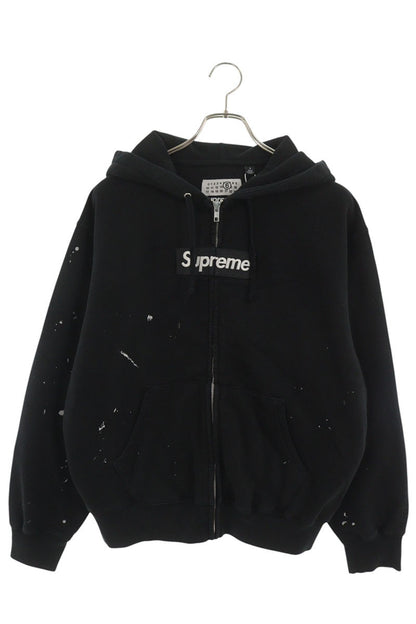 MM6 26SS Box Logo Zip Up Hoodie Black Cotton Size S