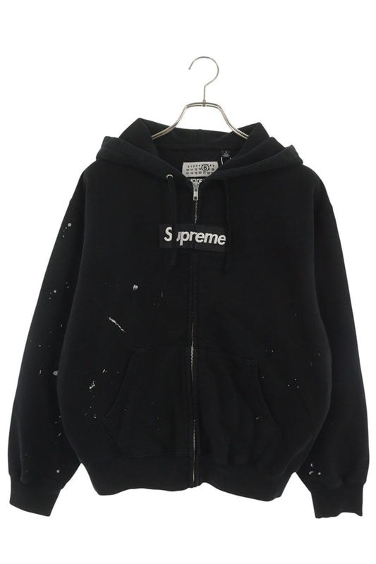 MM6 26SS Box Logo Zip Up Hoodie Black Cotton Size S