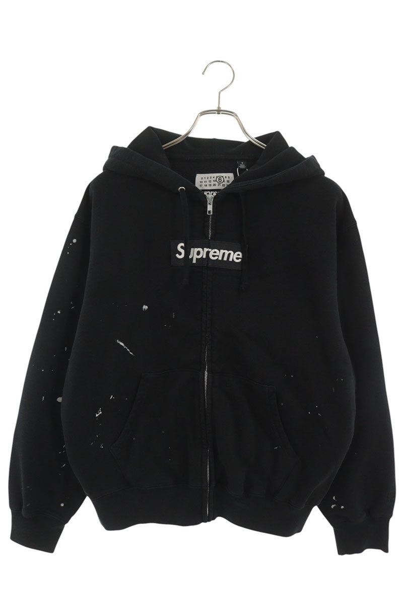 MM6 26SS Box Logo Zip Up Hoodie Black Cotton Size S