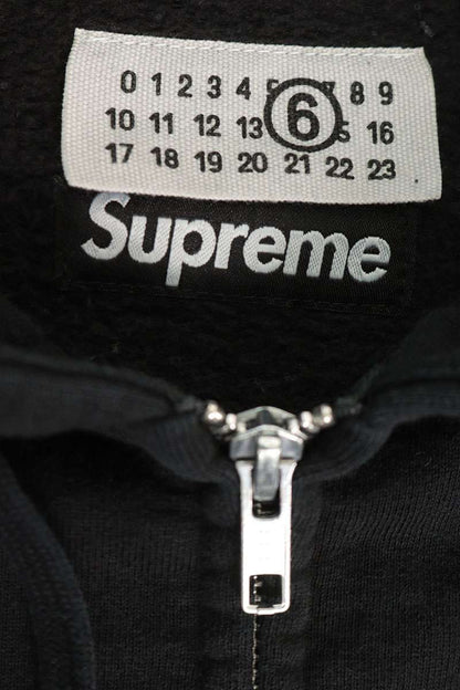 MM6 26SS Box Logo Zip Up Hoodie Black Cotton Size S