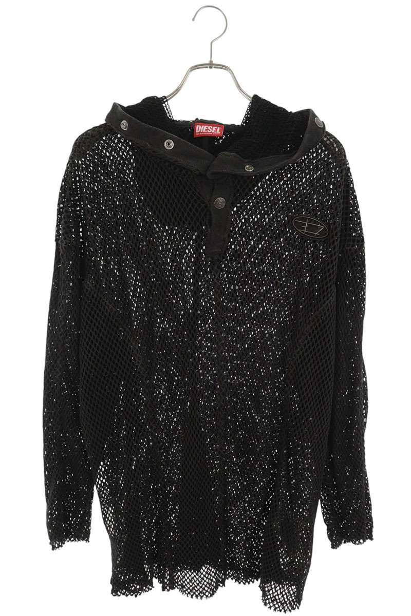 DIESEL THUG CLUB S-THUG-FISHNET Mesh Hoodie Black Size XS