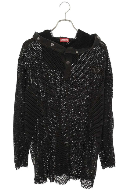 DIESEL THUG CLUB S-THUG-FISHNET Mesh Hoodie Black Size XS