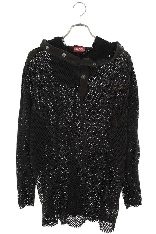 DIESEL THUG CLUB S-THUG-FISHNET Mesh Hoodie Black Size XS