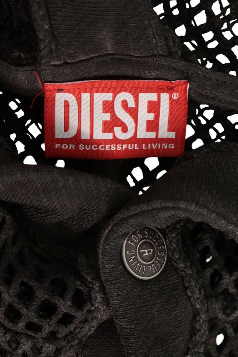 DIESEL THUG CLUB S-THUG-FISHNET Mesh Hoodie Black Size XS