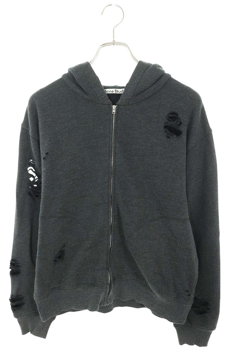 ACNE STUDIOS Crushed Logo Zip Hoodie Gray Size S