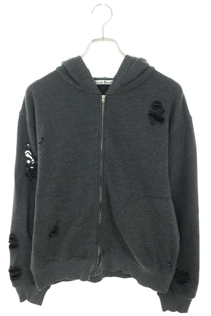 ACNE STUDIOS Crushed Logo Zip Hoodie Gray Size S