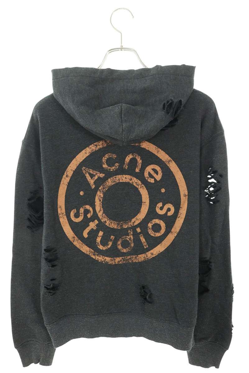 ACNE STUDIOS Crushed Logo Zip Hoodie Gray Size S