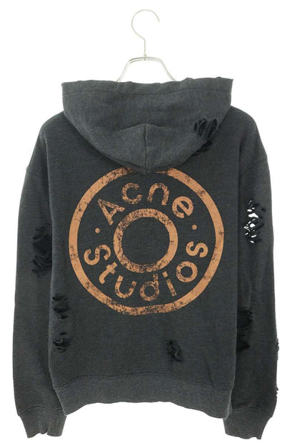ACNE STUDIOS Crushed Logo Zip Hoodie Gray Size S