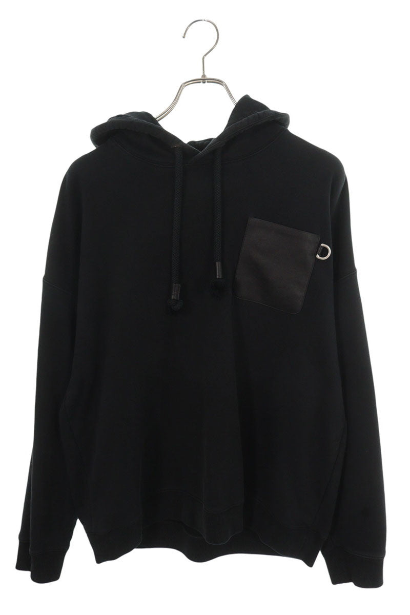 LOEWE Anagram Leather Patch Pocket Hoodie Black Size L