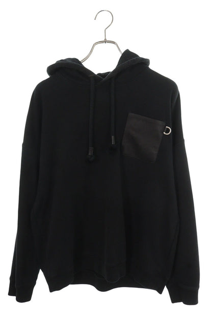 LOEWE Anagram Leather Patch Pocket Hoodie Black Size L