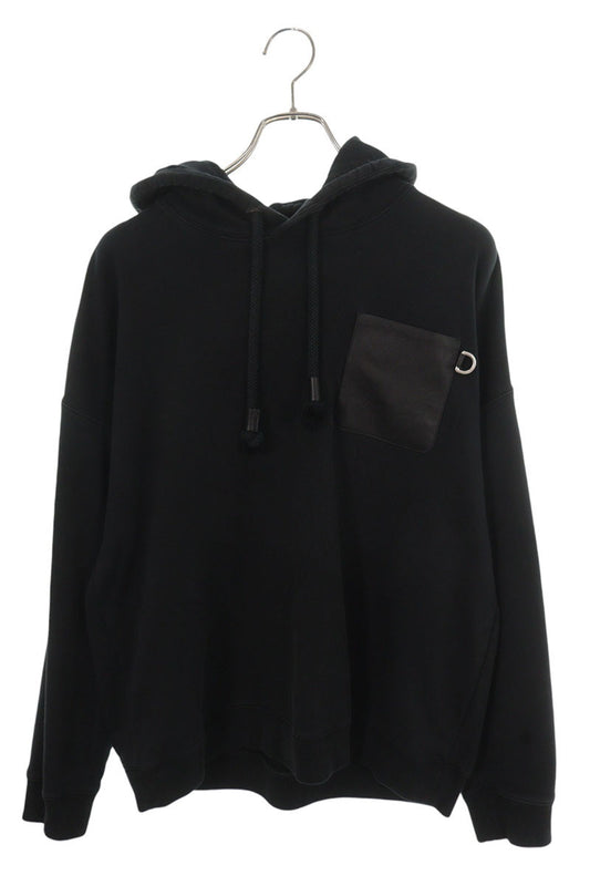 LOEWE Anagram Leather Patch Pocket Hoodie Black Size L