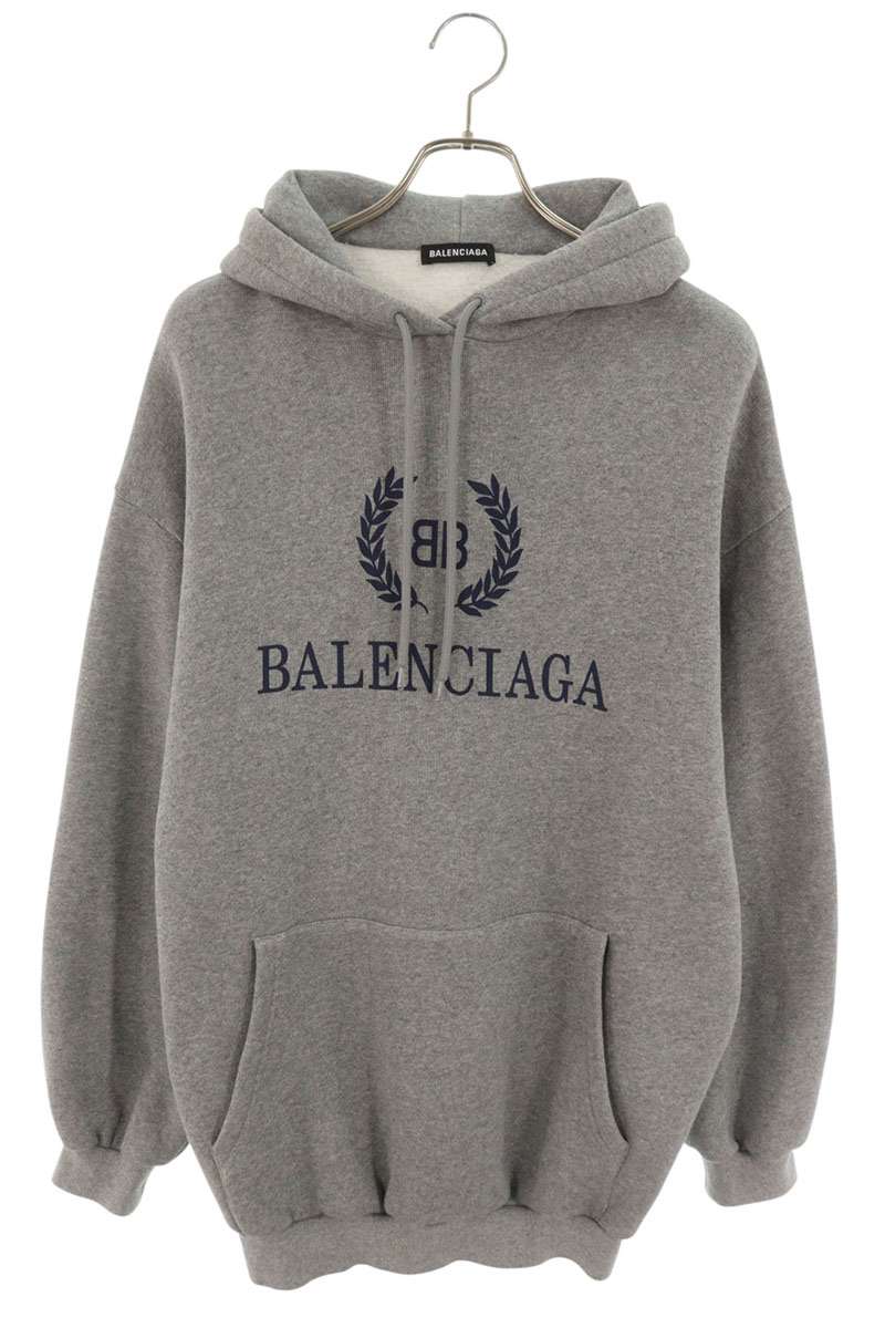 BALENCIAGA BB Logo Pullover Hoodie Gray Size S