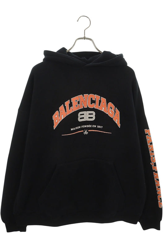 BALENCIAGA 22SS College Logo Pullover Hoodie Black Size 2