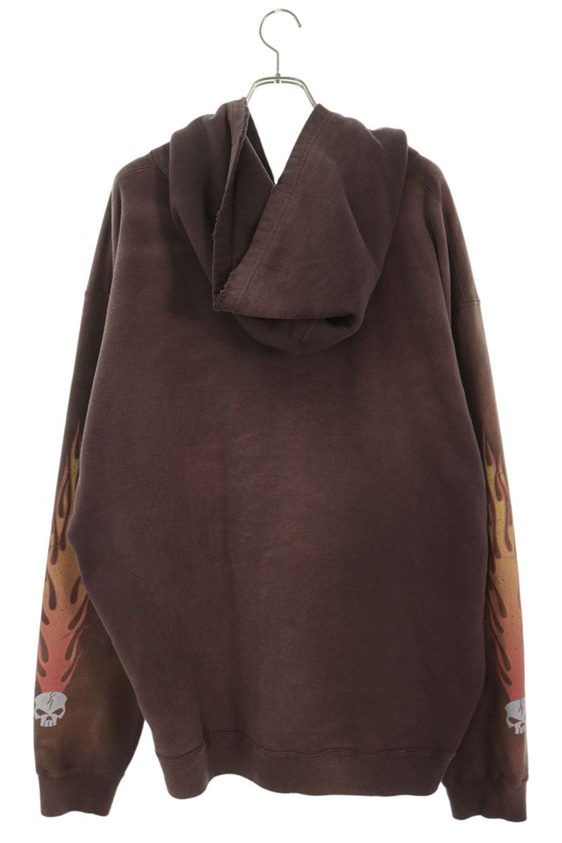 KAMIYA Skull Flame Distressed Zip-up Hoodie Bordeaux Size XL