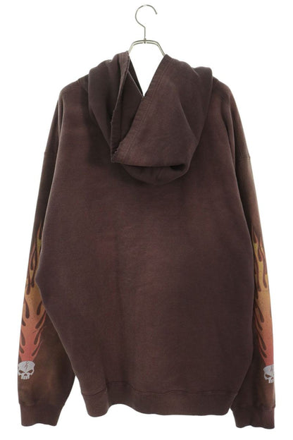KAMIYA Skull Flame Distressed Zip-up Hoodie Bordeaux Size XL