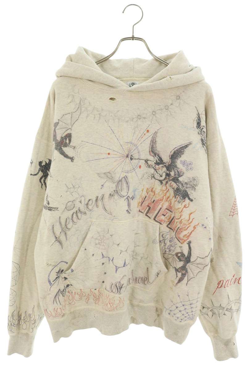 SAINT MICHAEL BORN X RAISED Graphic Hoodie Beige Size XL