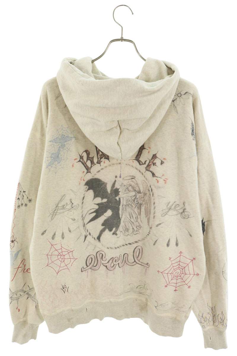 SAINT MICHAEL BORN X RAISED Graphic Hoodie Beige Size XL