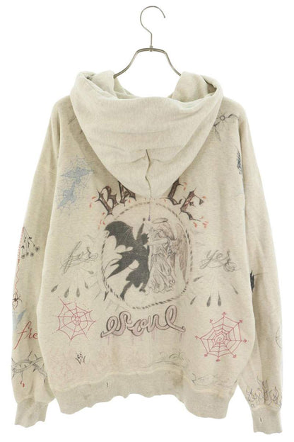 SAINT MICHAEL BORN X RAISED Graphic Hoodie Beige Size XL