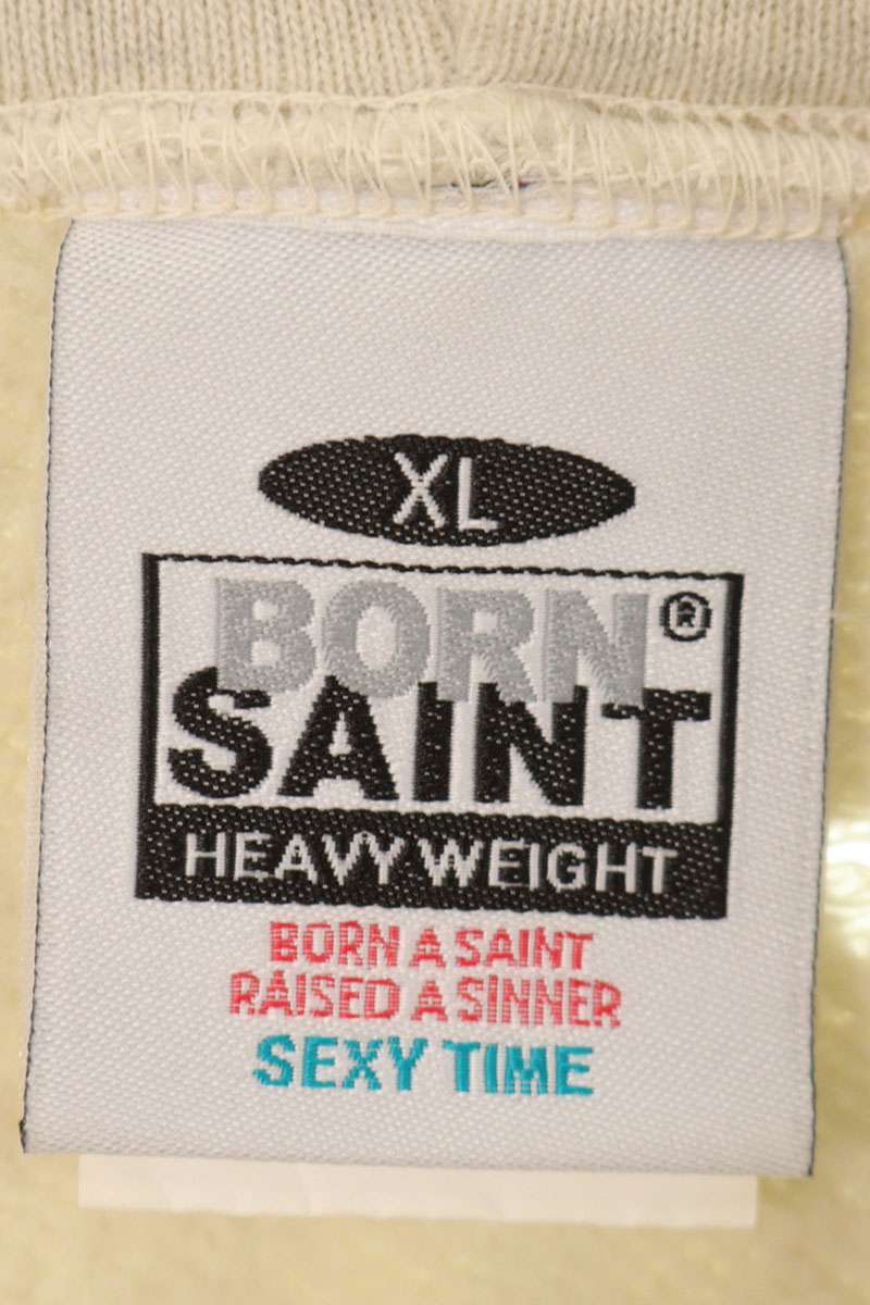 SAINT MICHAEL Front Rhinestone Damaged Hoodie Beige Size XL